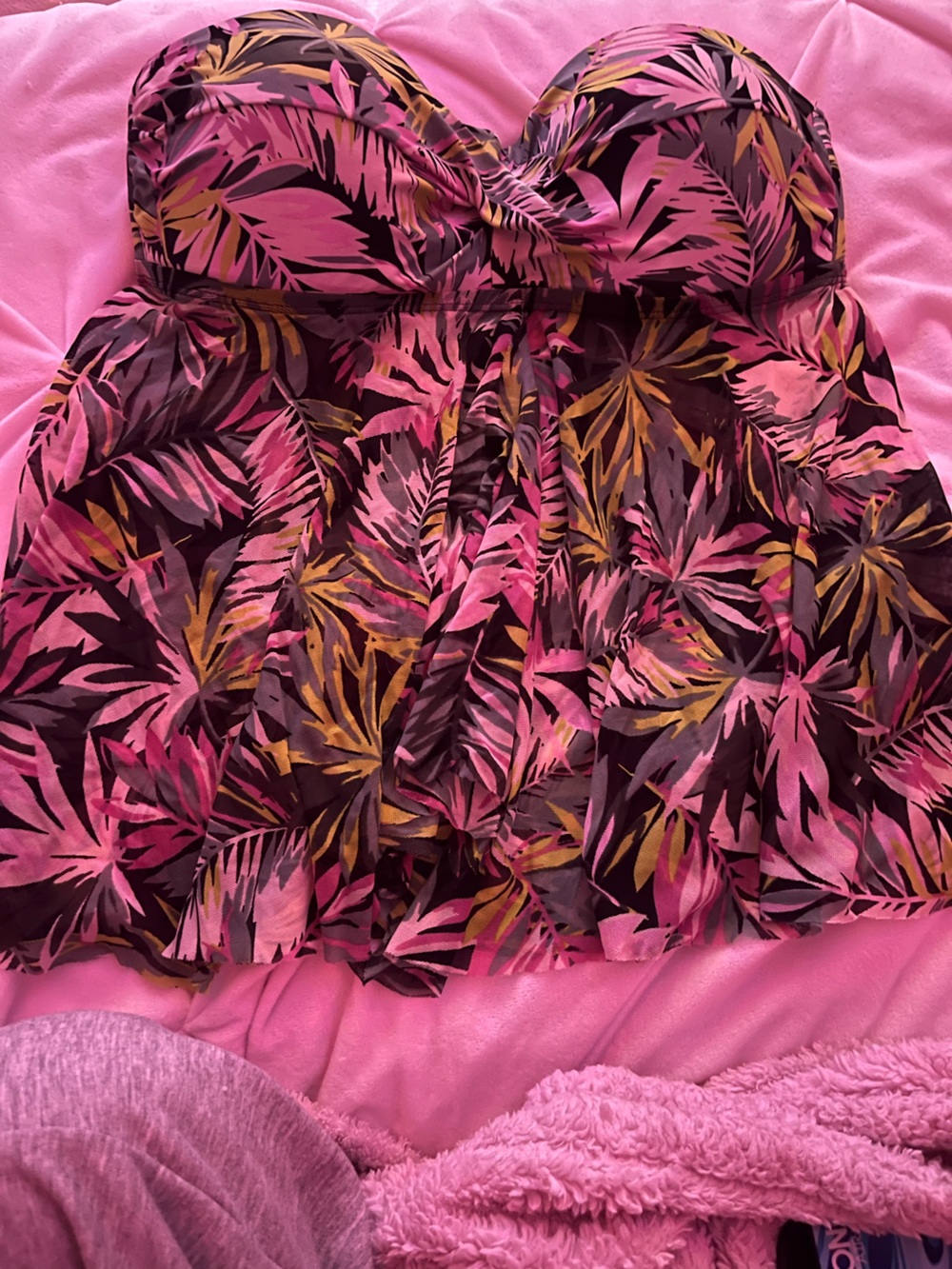 PINK Victoria's Secret Pink & Brown Tropical Leaf Swim Coverup - Picture 1 of 2